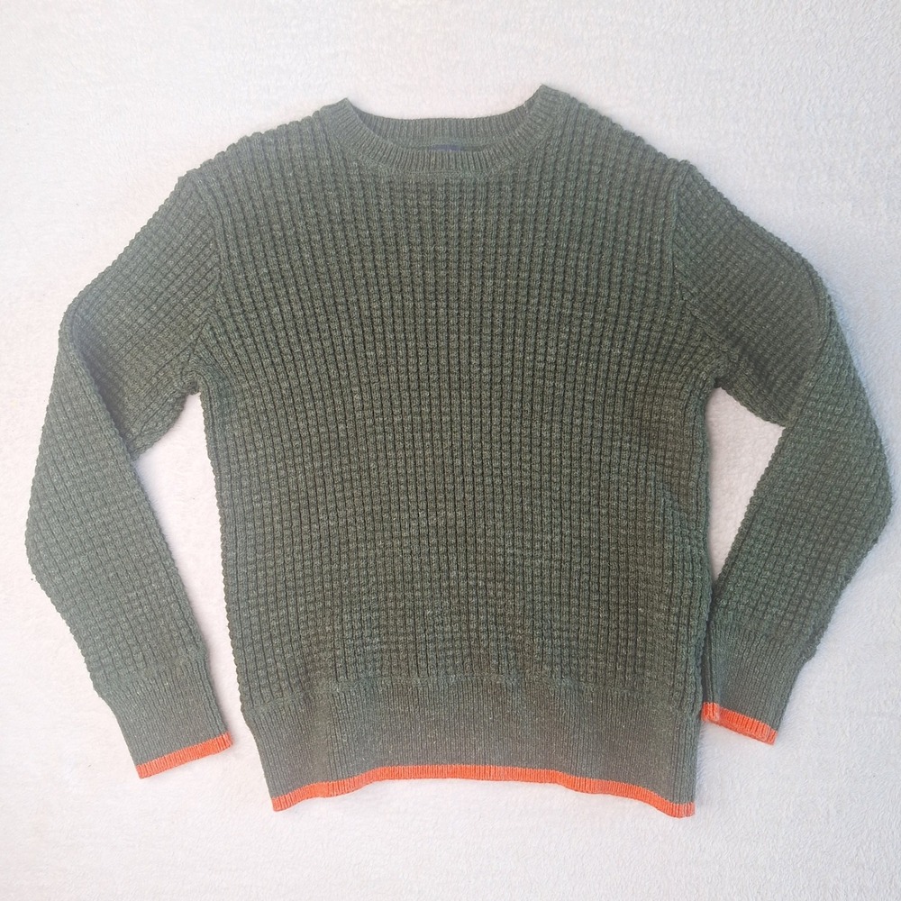 Gap Kids Boys Olive Green Waffle Knit Sweater‎ Orange Trim Size M 8 Pullover